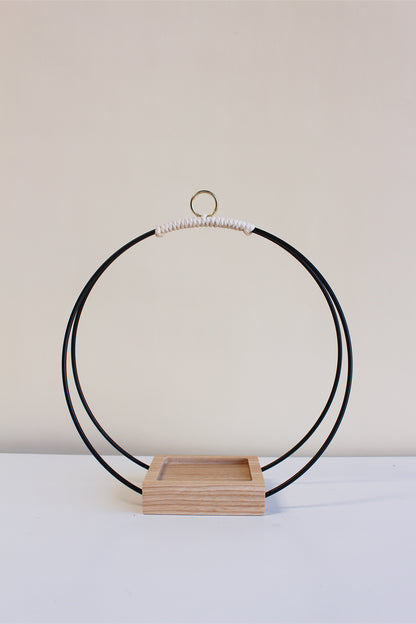 medium circular hanging planter with matte black rings and no pot